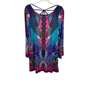 Hale Bob Colorful‎ Print Long Sleeve Dress Bohemian Festival Vibrant